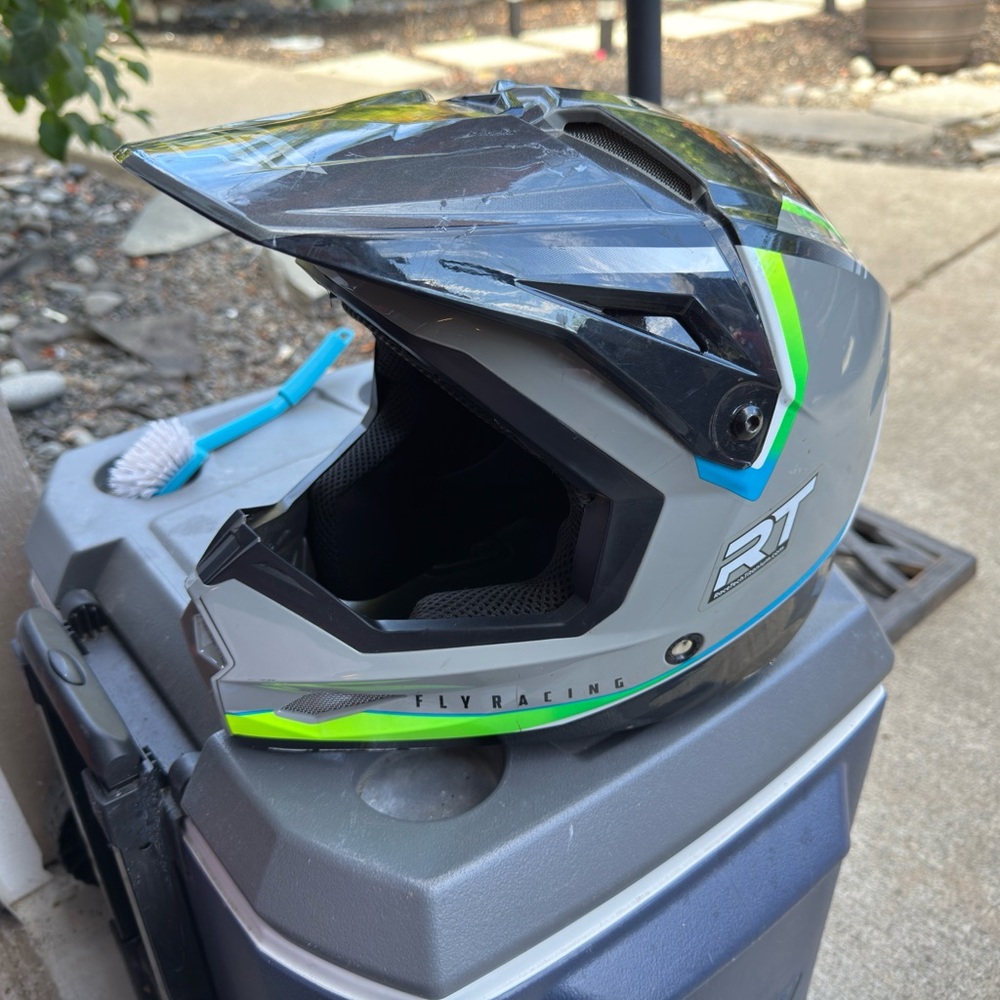 Fly Racing Gray and Green Helmet